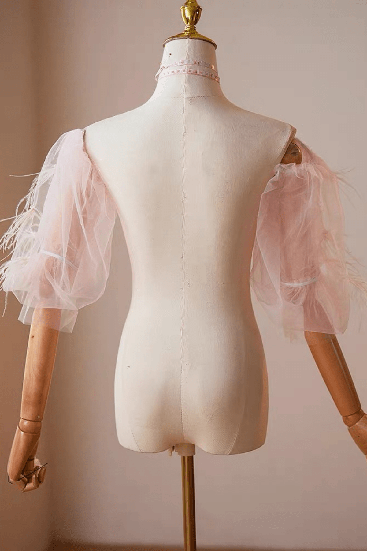Pink Feather Detachable Puff Sleeves