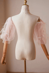 Pink Feather Detachable Puff Sleeves