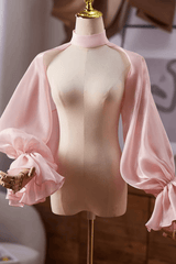 Pink Satin Halter Cold Shoulder Long Sleeves