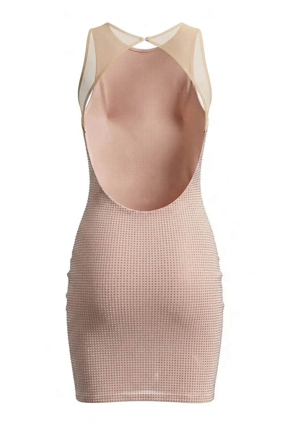 Square Crystal-Embellished Mesh Mini Dress in Apricot