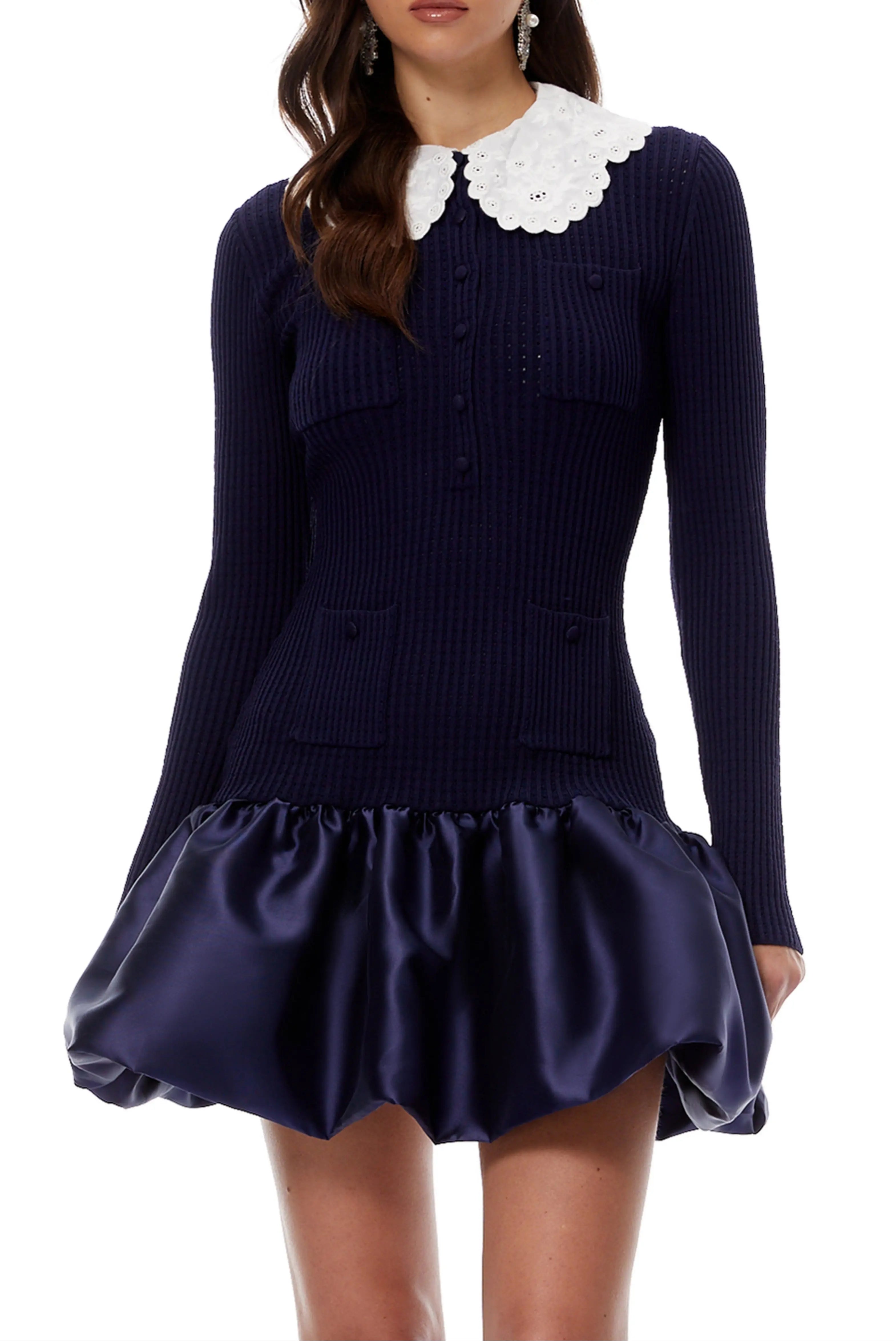 Navy Blue Satin Knit Mini Dress
