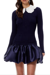 Navy Blue Satin Knit Mini Dress