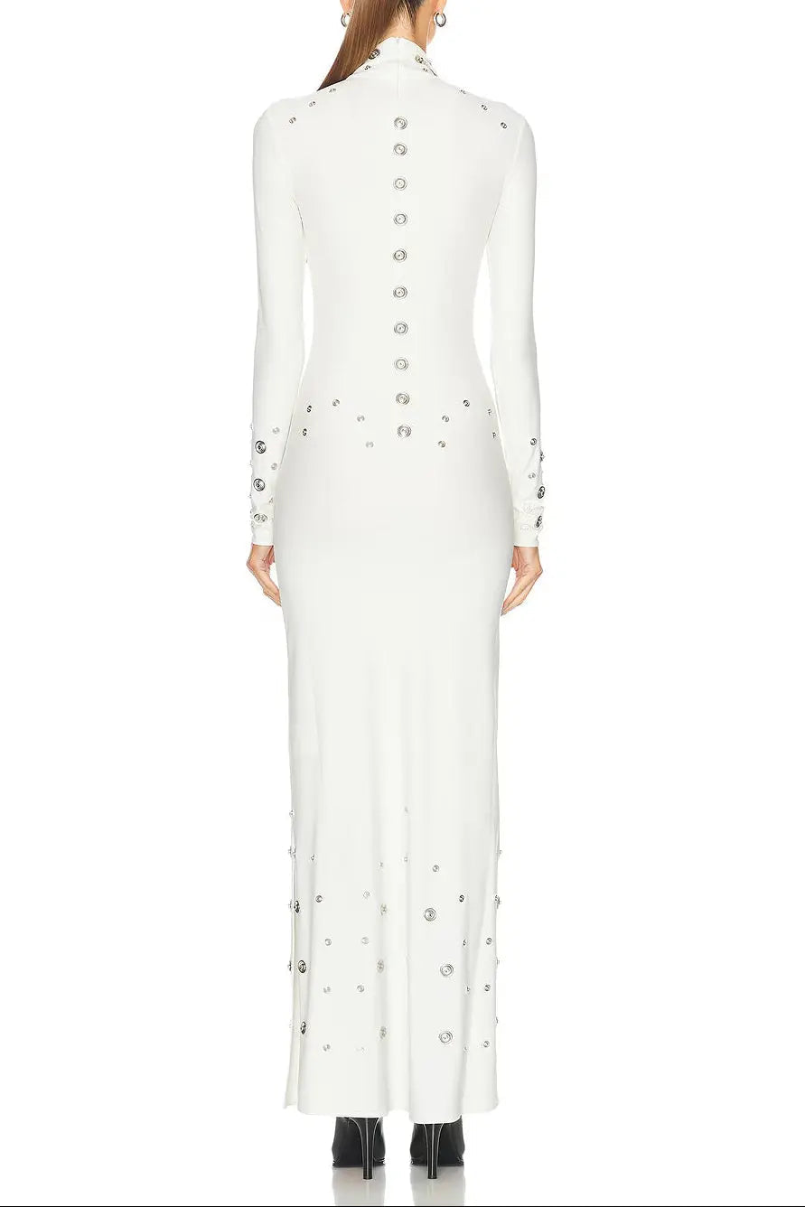 Embellished Stretch-Jersey Maxi Dress in White