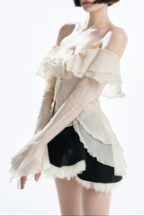 One-Shoulder Top with Backless Ruffled Mesh Skirt Set