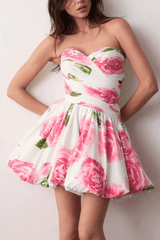 Romantic Floral Print Sweetheart Mini Dress