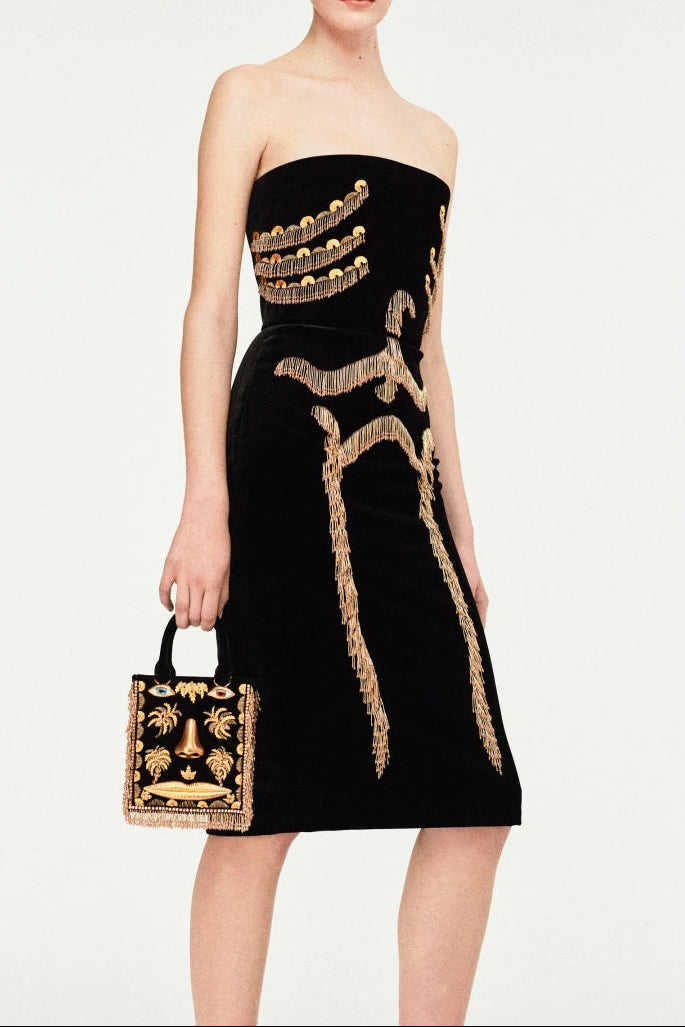 Embellished Bustier Mini Dress in Black