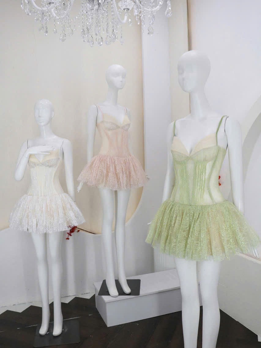 Lace Mini Dress in Green