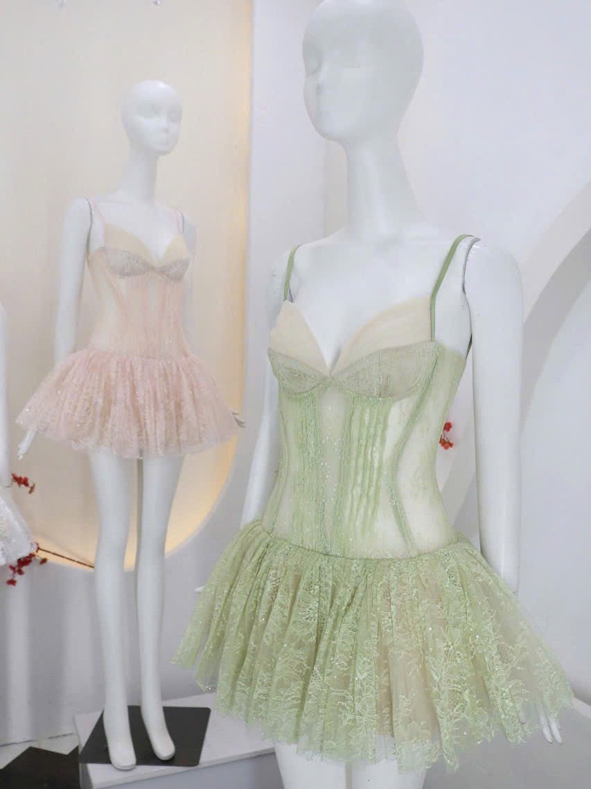 Lace Mini Dress in Green