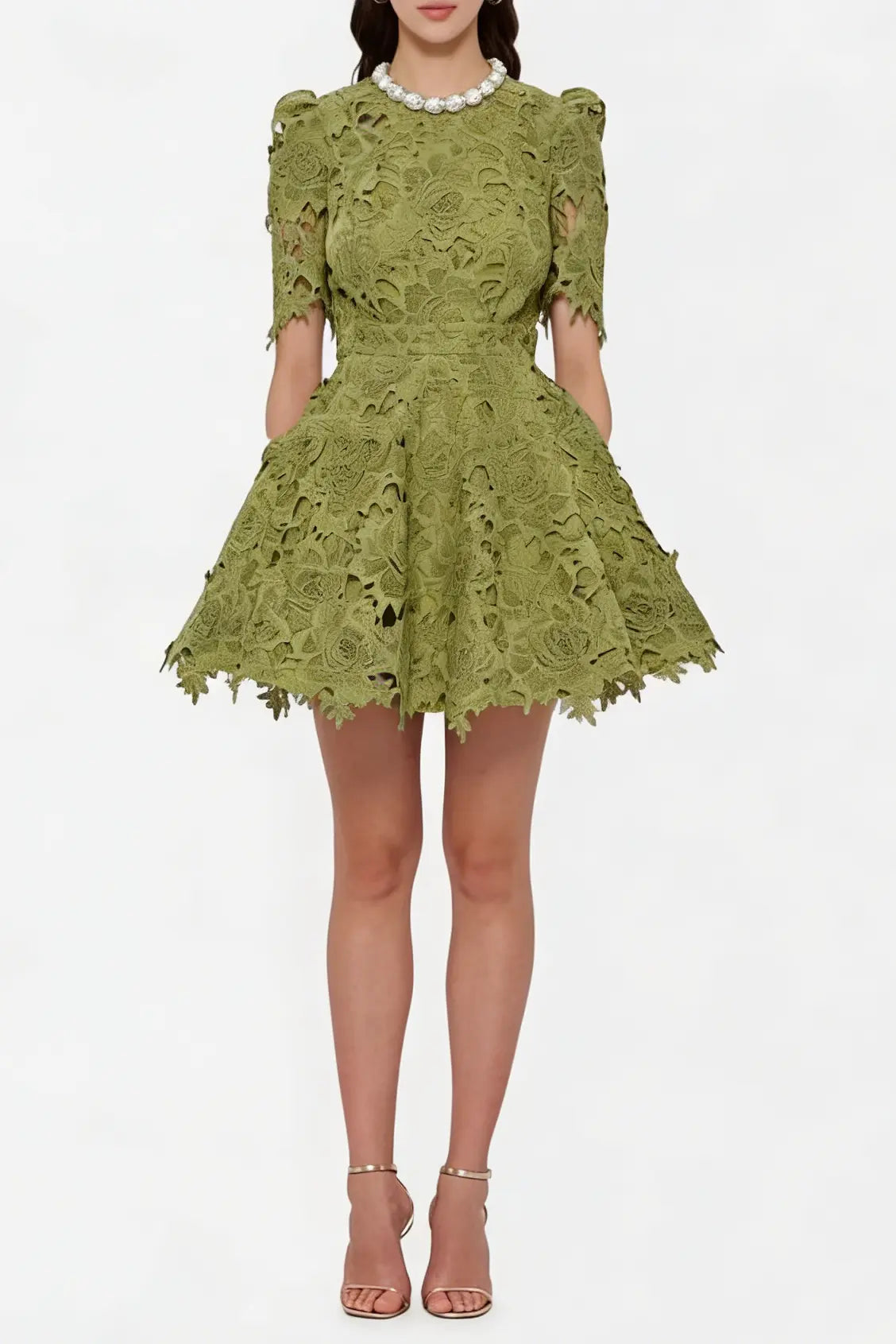 Green Hollow Mini Dress