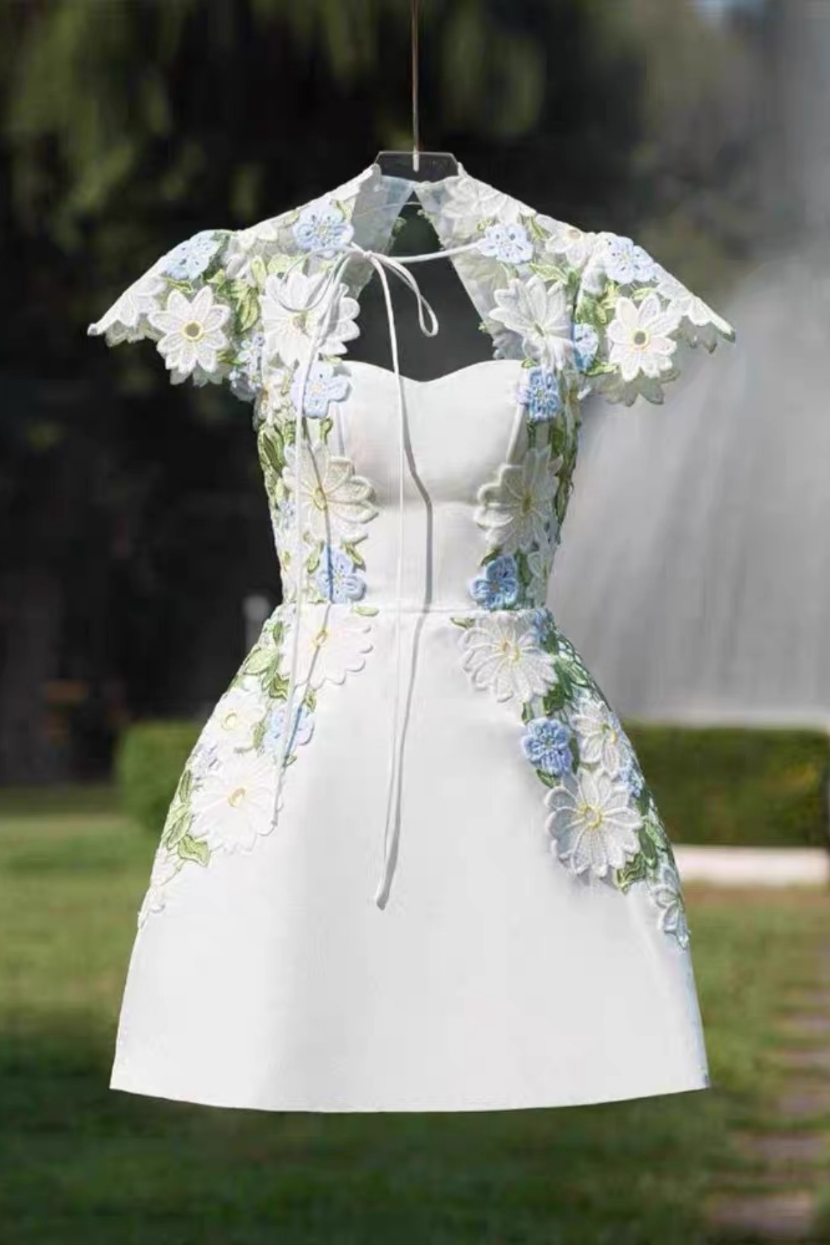 Floral Corset White 3D Flower Mini Dress