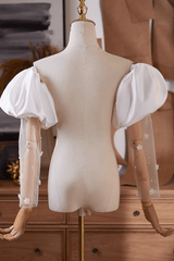 White Satin Puff Detachable Sleeves