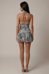 Blue Tie Dye Halter Cutout Mini Dress