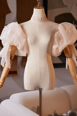 Champagne Floral Detachable Puff Sleeves