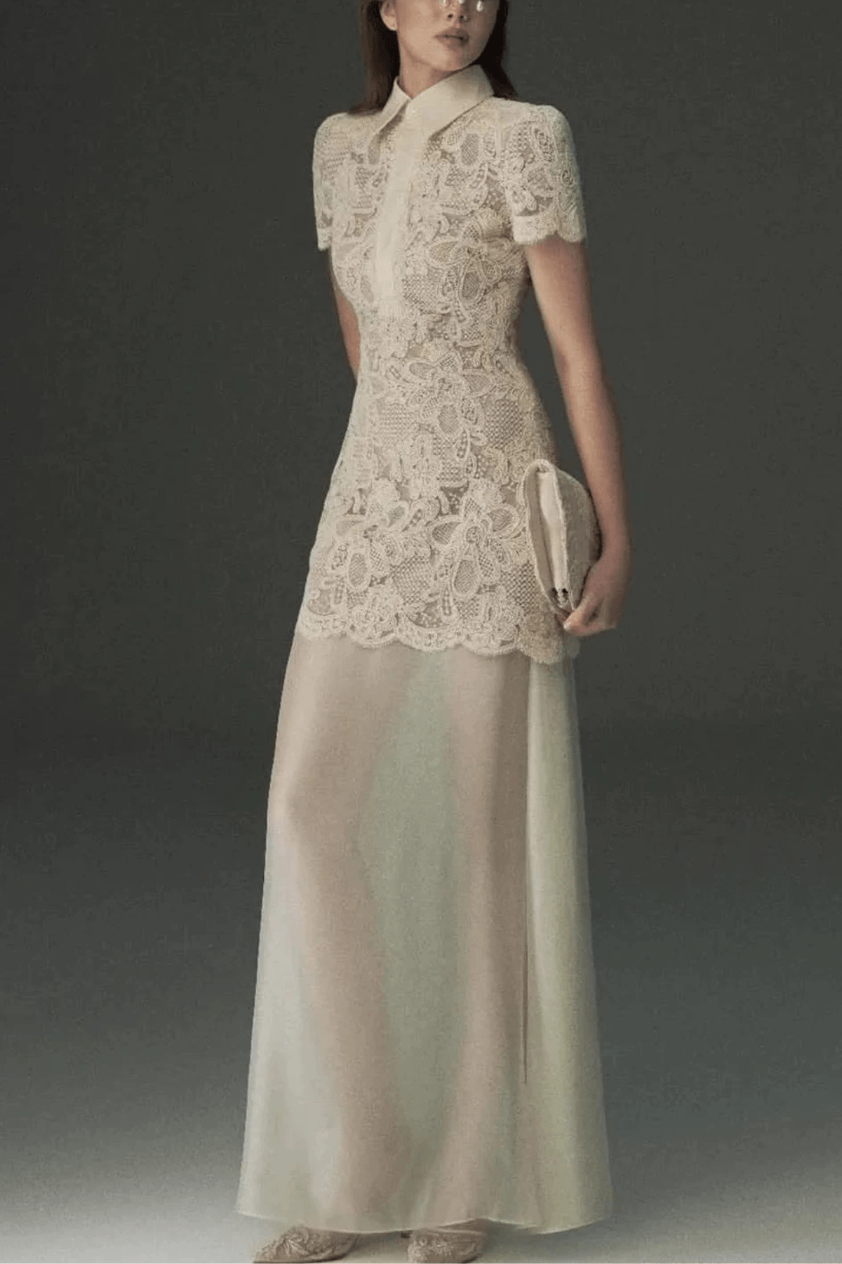 White Lace BlouSequin Two Piece Maxi Dress