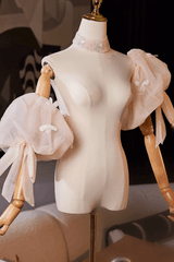Champagne Floral Detachable Puff Sleeves