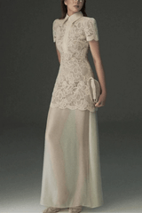 White Lace BlouSequin Two Piece Maxi Dress