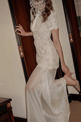White Lace BlouSequin Two Piece Maxi Dress