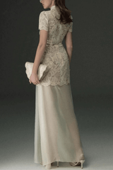 White Lace BlouSequin Two Piece Maxi Dress