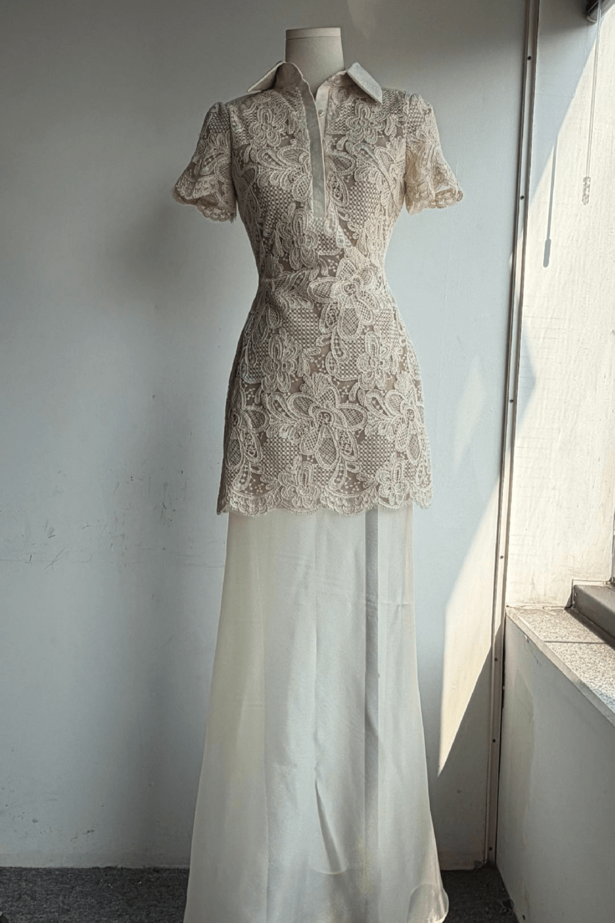 White Lace BlouSequin Two Piece Maxi Dress