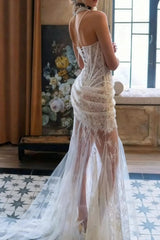 Sheer Lace Corset Maxi Dress with Neckline