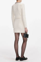 Diamond-Embellished Cardigan Skirt Set in White