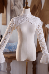 High Neck White Lace Detachable Sleeves