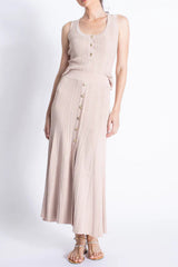 Sleeveless Knitted Dress Top Skirt Set in Apricot