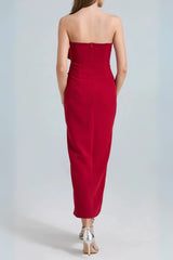 3D Flower Midi Dress in Red