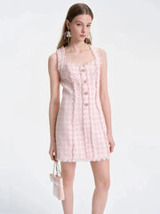 Pink Square Neck Trim Mini Dress