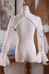 High Neck White Lace Detachable Sleeves