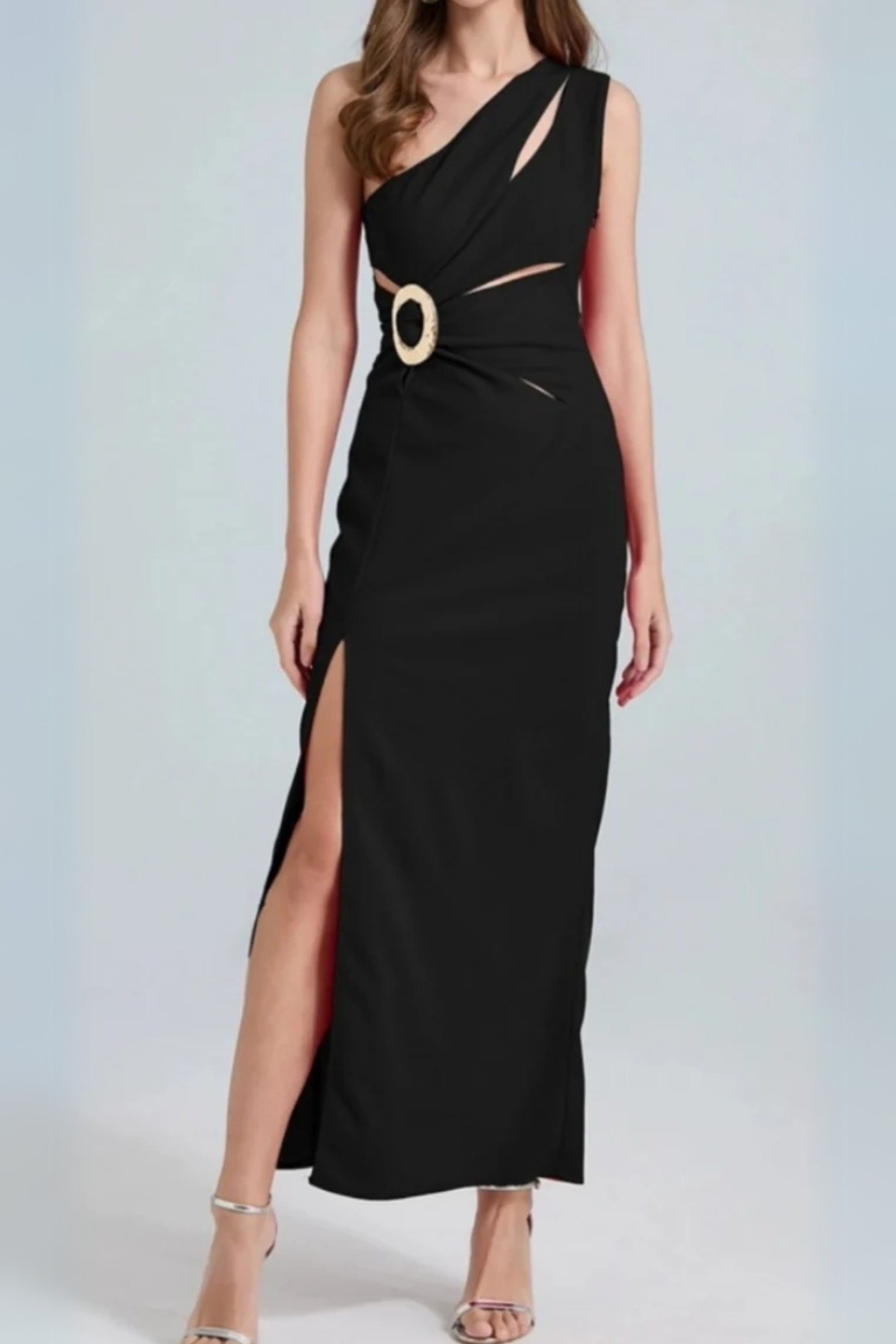 One-Shoulder Cutout Side Maxi Dress in Black