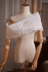 White Sheer Off Shoulder Embroidery Shawl