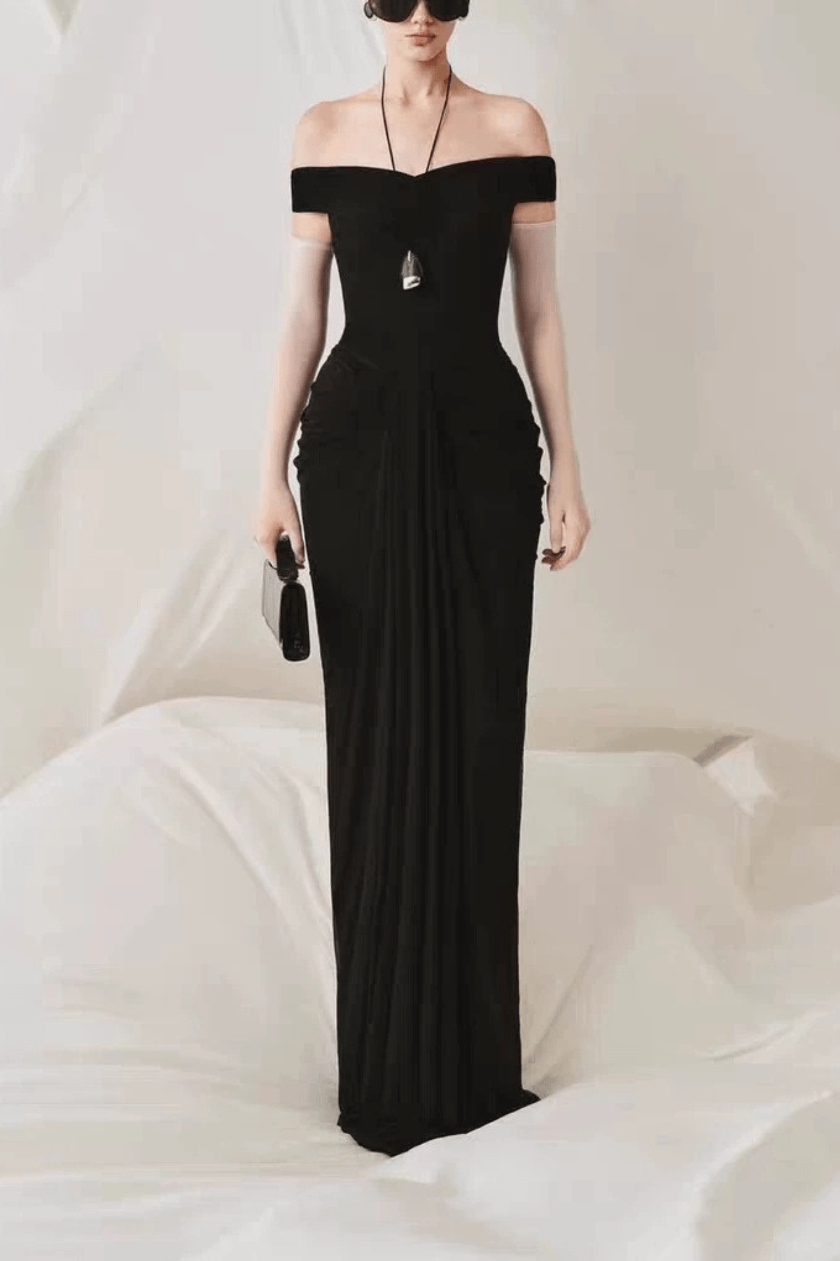 Ruched Off Shoulder Maxi Dress