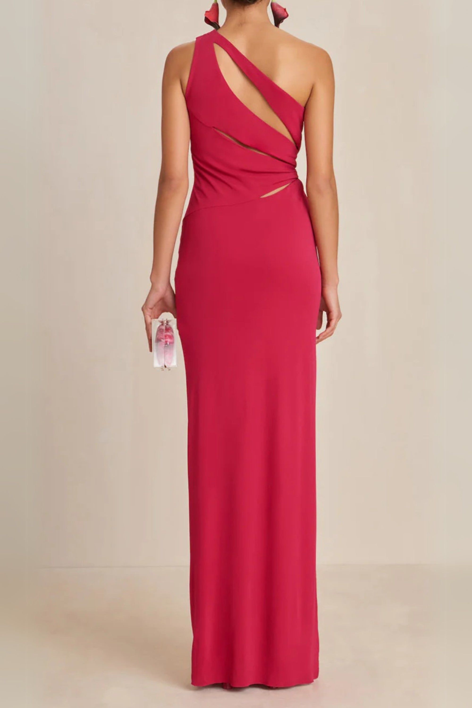 One-Shoulder Cutout Side Maxi Dress In Magenta