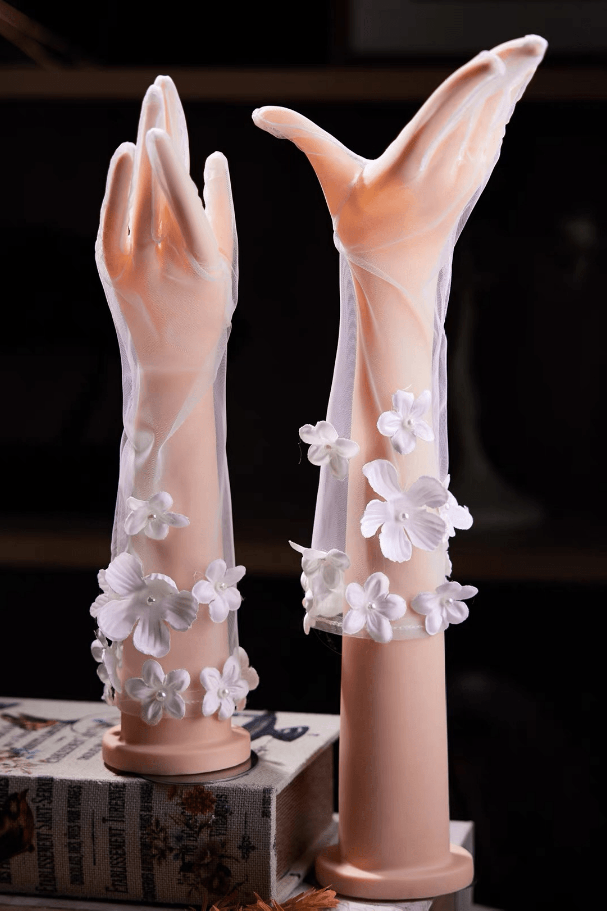 3D Flower Decor Sheer Long Gloves