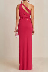 One-Shoulder Cutout Side Maxi Dress In Magenta