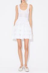 Ribbed Pointelle Knit Mini Dress in White