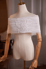 White Sheer Off Shoulder Embroidery Shawl