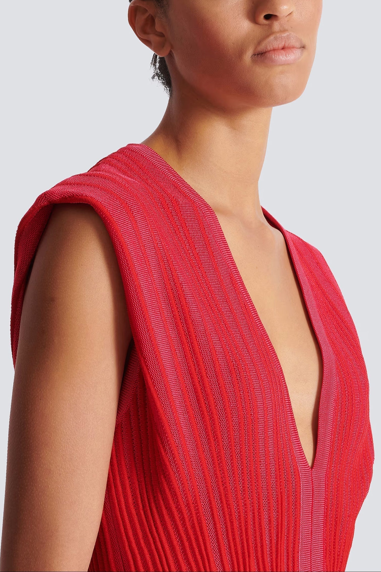V-Neck Sleeveless Knit Mini Dress in Red