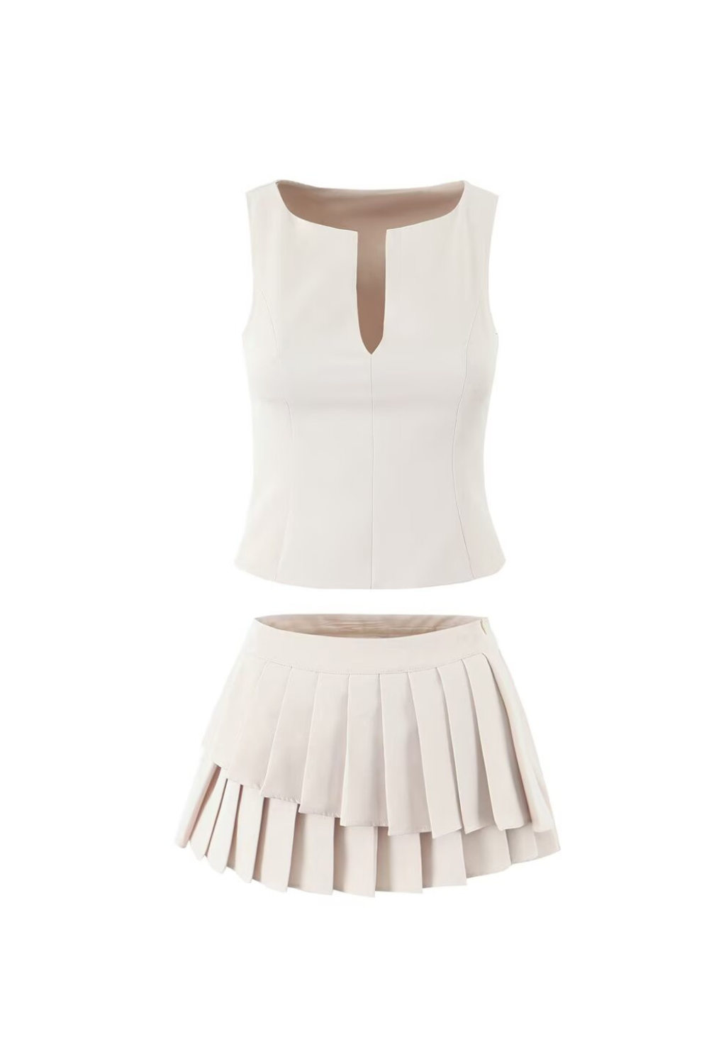 Sleeveless Ruffle Skirt Set in Beige