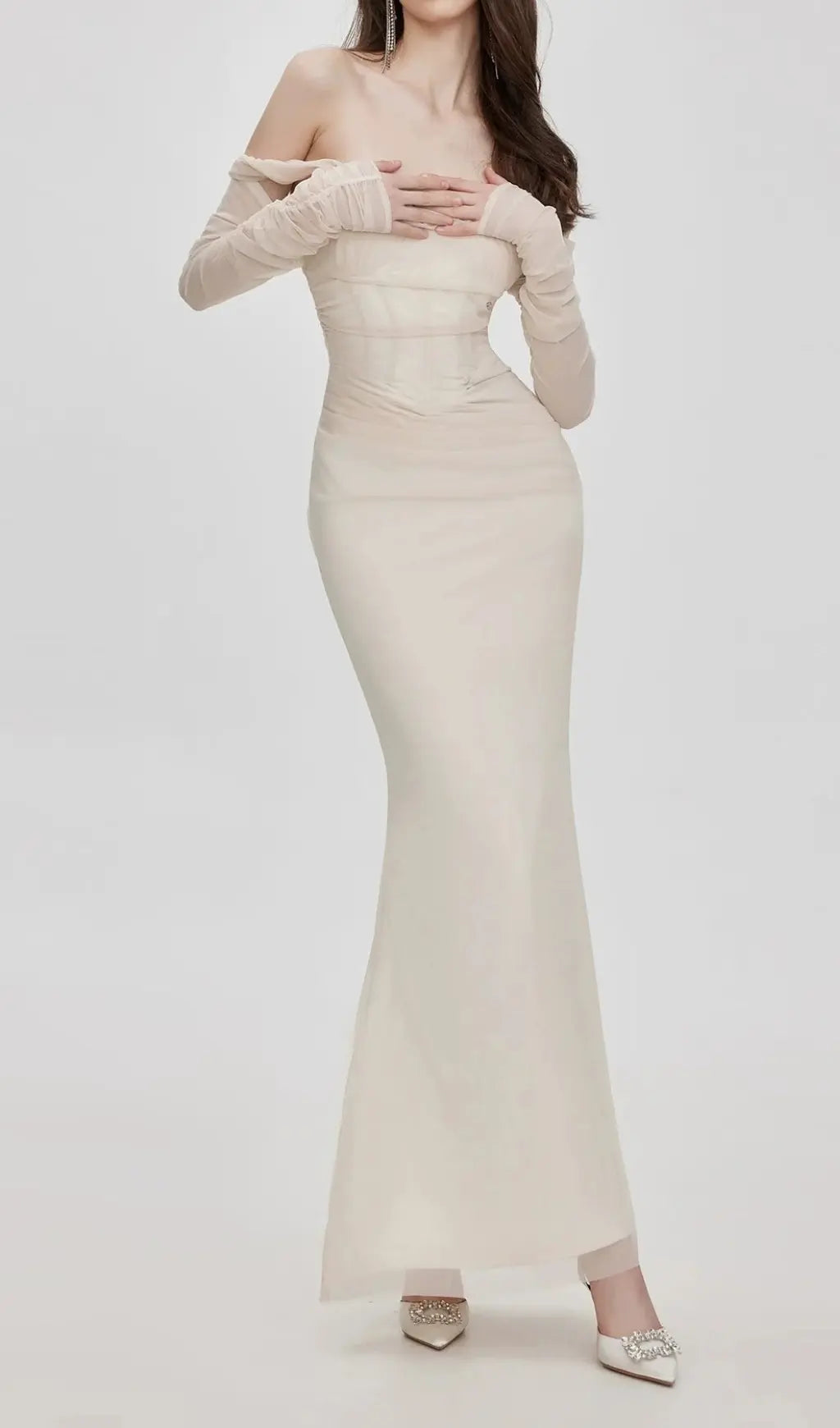 Mesh Off-Shoulder Maxi Dress