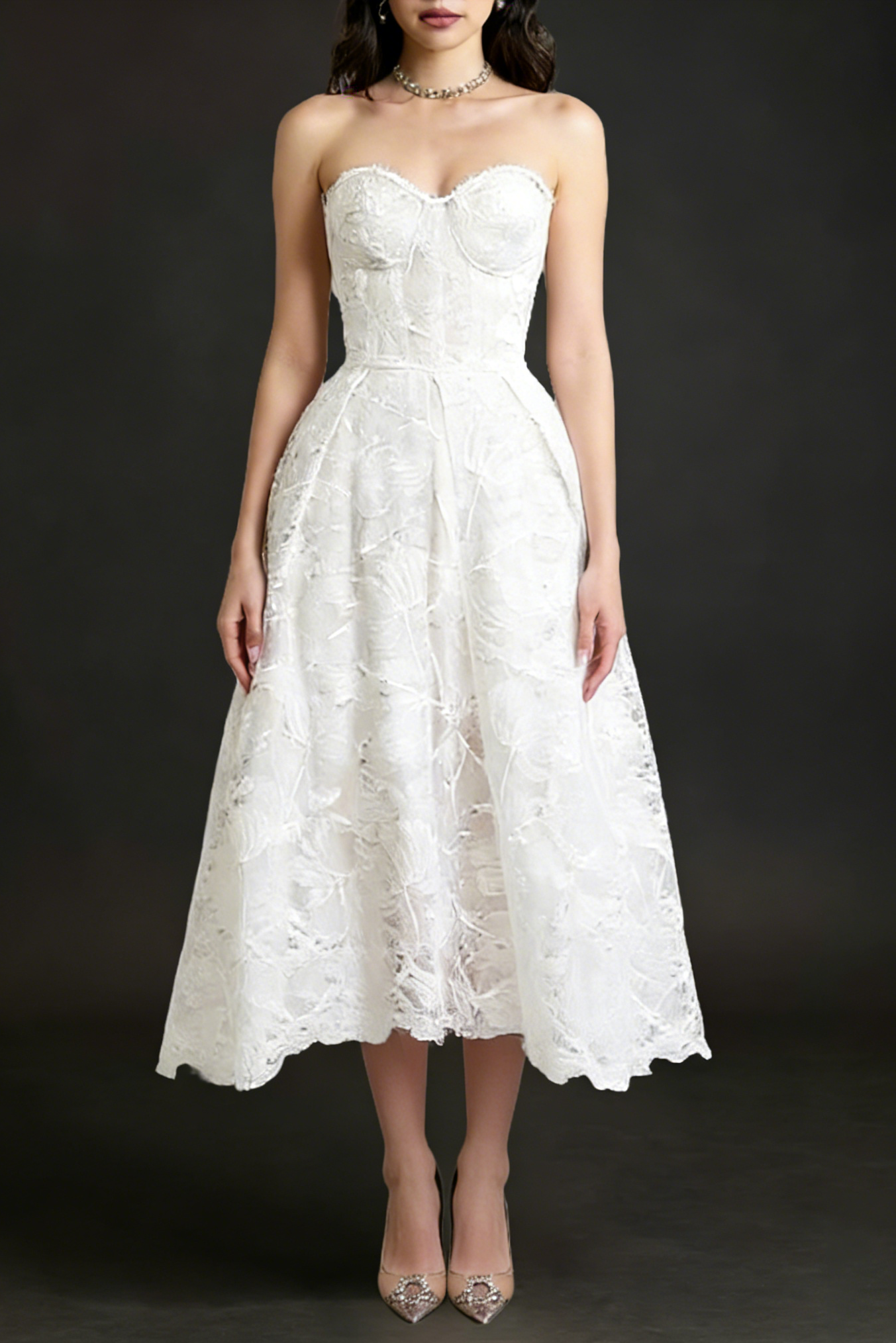 White Sexy Embroidered Lace Midi Dress