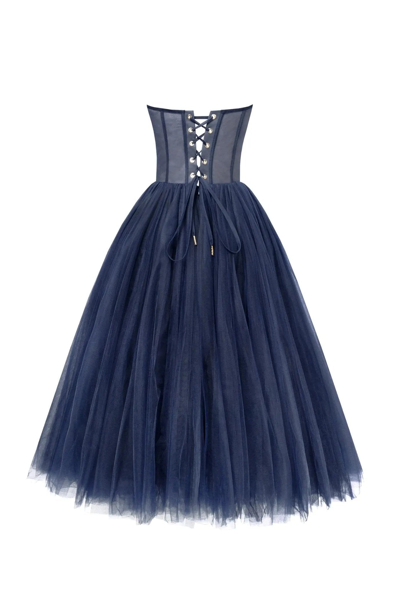 Navy Puffy Midi Dress