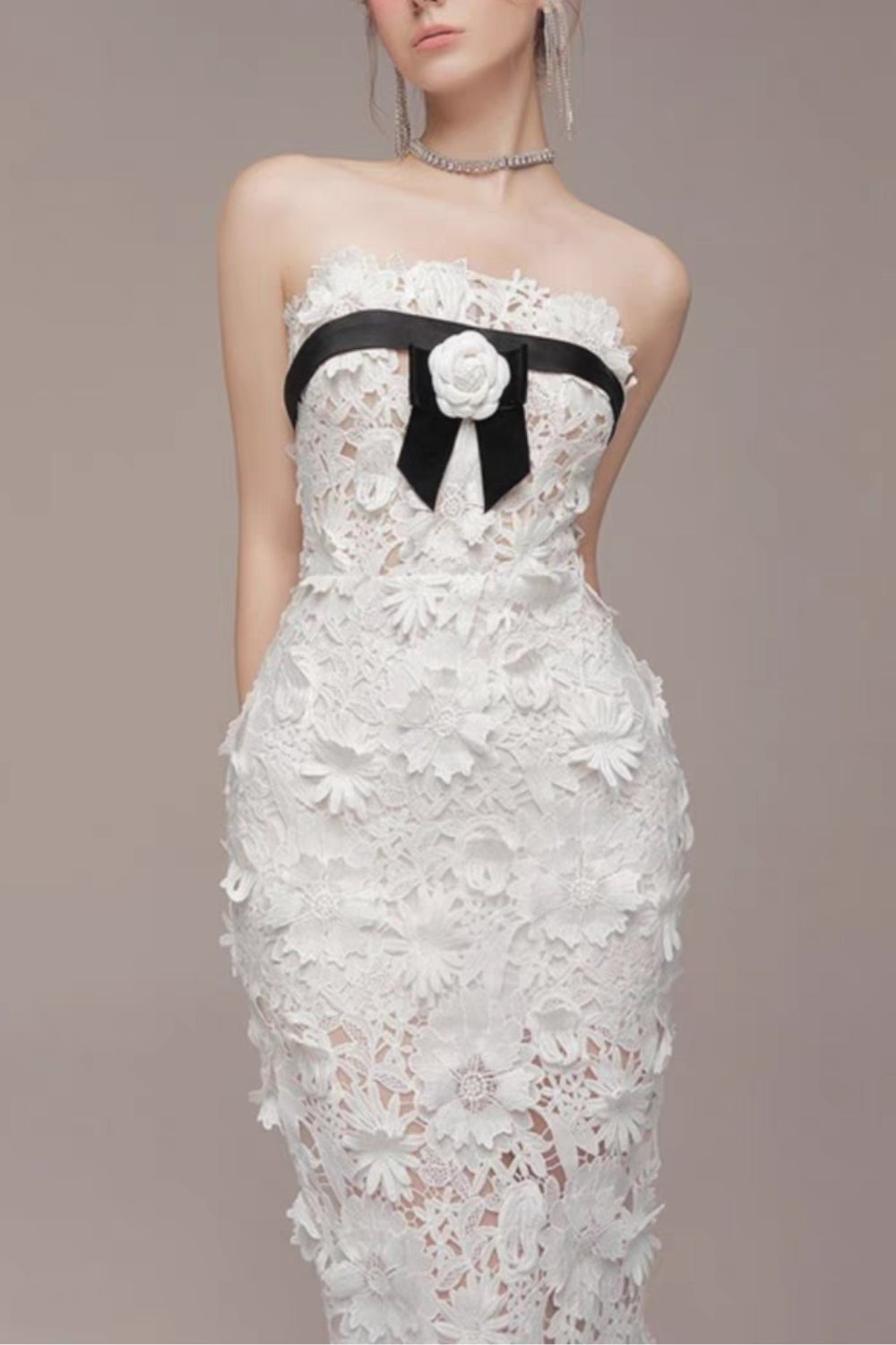 Flower Embroidery Maxi Dress In White