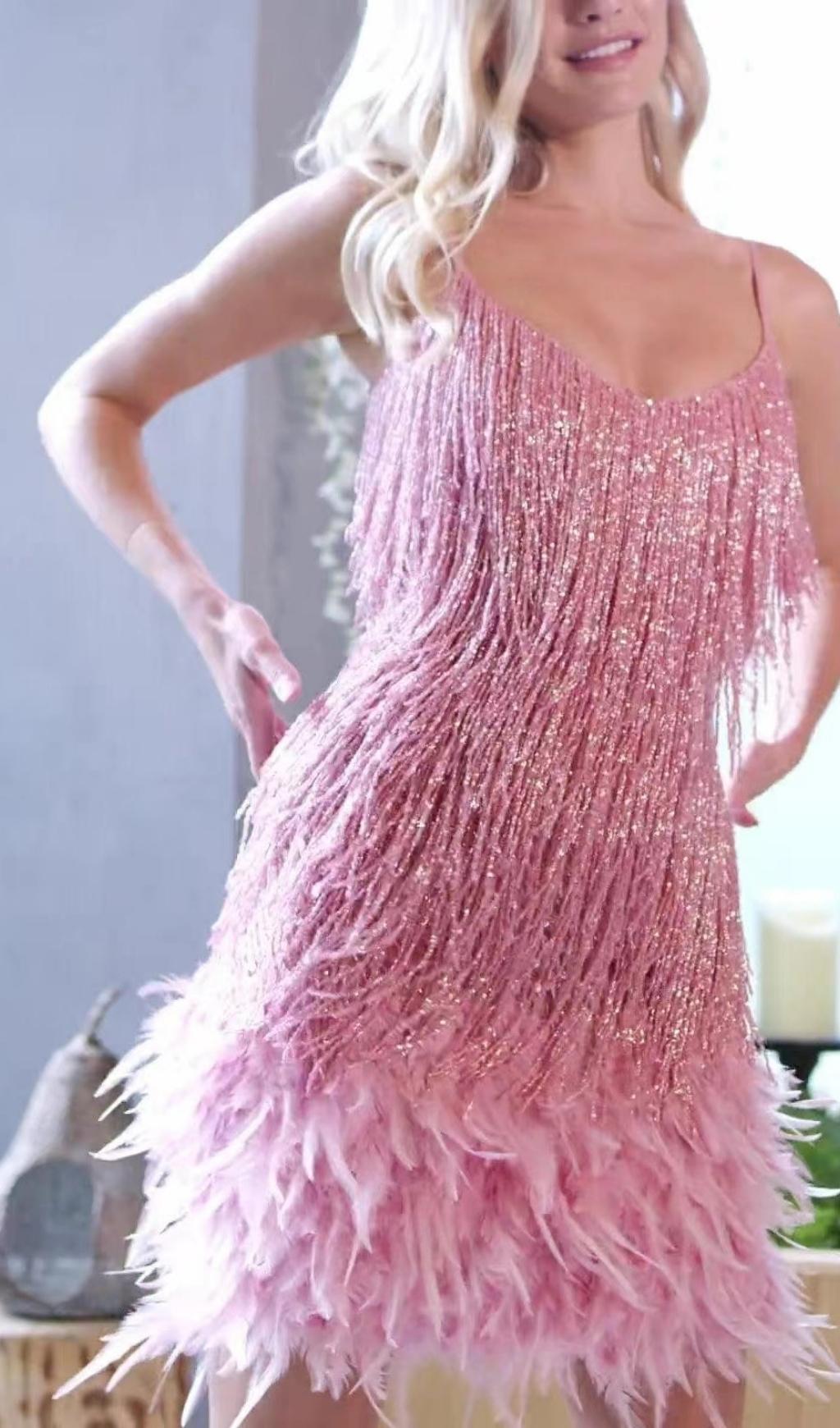 Pink Feather Mini Dress