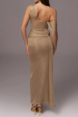 One-Shoulder Bodycon Maxi Dress in Khaki