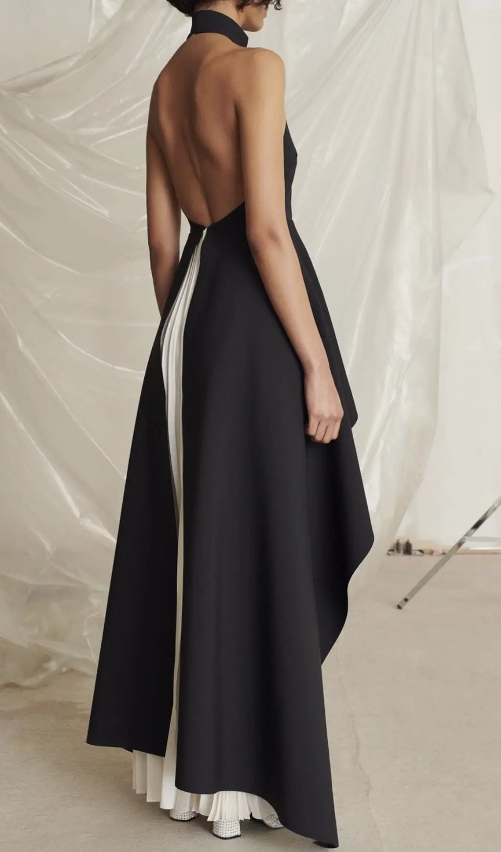 Bandage Halter Maxi Dress In Black and White