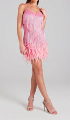 Pink Feather Mini Dress