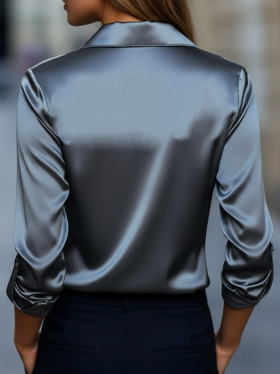 Silver Satin BlouSequin with Plunging V-Neck