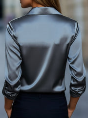 Silver Satin BlouSequin with Plunging V-Neck